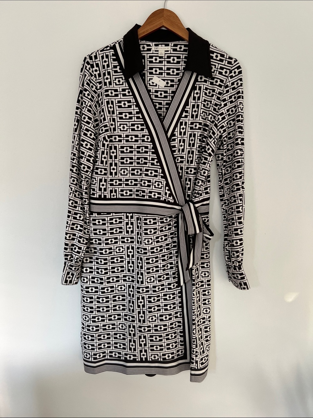 Cato Black & White Geometric Wrap Dress